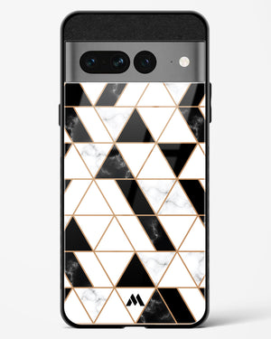 Black on White Patchwork Marble Glass Case Phone Cover (Google)