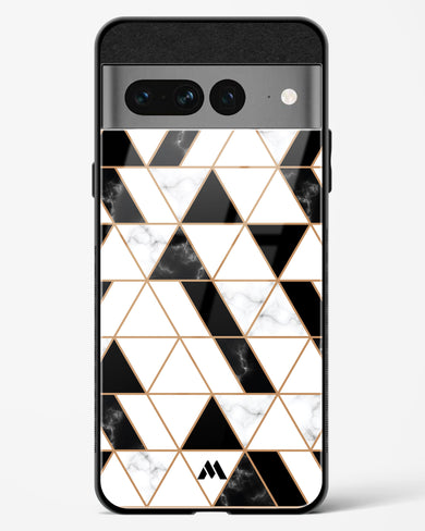 Black on White Patchwork Marble Glass Case Phone Cover-(Google)