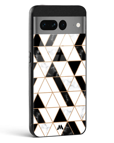 Black on White Patchwork Marble Glass Case Phone Cover-(Google)