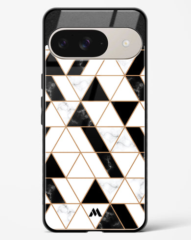 Black on White Patchwork Marble Glass Case Phone Cover (Google)