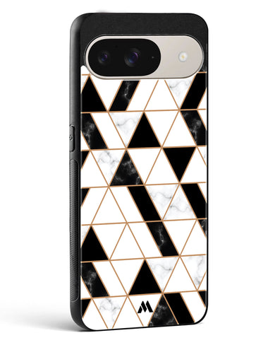 Black on White Patchwork Marble Glass Case Phone Cover (Google)