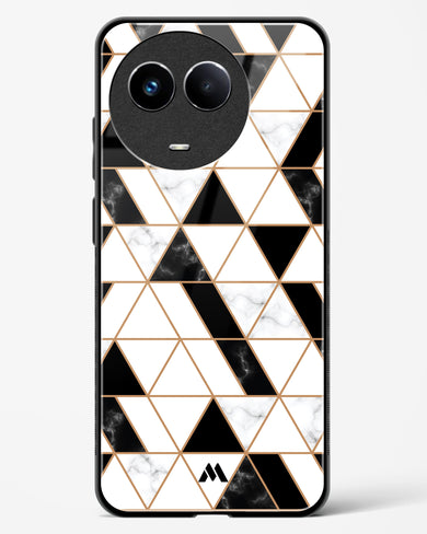 Black on White Patchwork Marble Glass Case Phone Cover-(Realme)