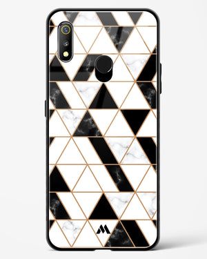Black on White Patchwork Marble Glass Case Phone Cover-(Realme)
