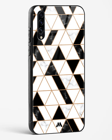 Black on White Patchwork Marble Glass Case Phone Cover-(Samsung)