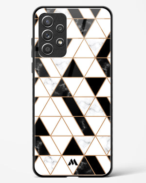 Black on White Patchwork Marble Glass Case Phone Cover-(Samsung)