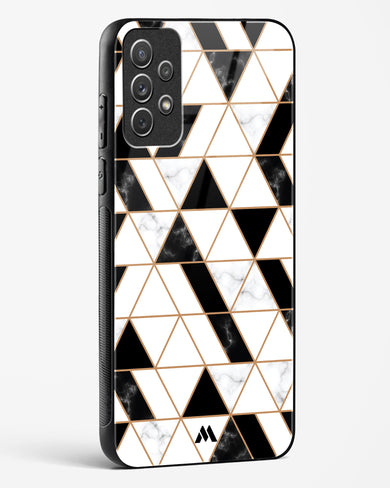 Black on White Patchwork Marble Glass Case Phone Cover-(Samsung)