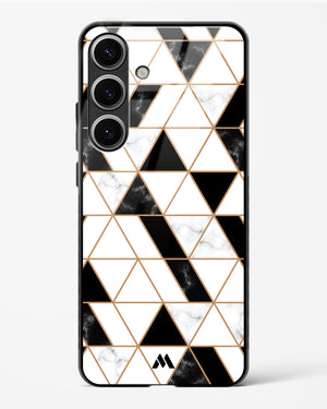 Black on White Patchwork Marble Glass Case Phone Cover-(Samsung)