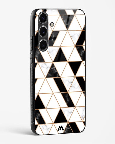 Black on White Patchwork Marble Glass Case Phone Cover-(Samsung)