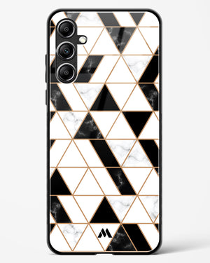 Black on White Patchwork Marble Glass Case Phone Cover-(Samsung)