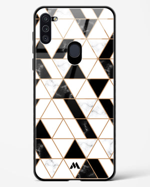 Black on White Patchwork Marble Glass Case Phone Cover-(Samsung)