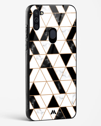 Black on White Patchwork Marble Glass Case Phone Cover (Samsung)