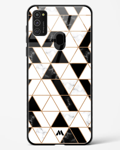 Black on White Patchwork Marble Glass Case Phone Cover-(Samsung)