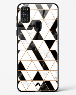 Black on White Patchwork Marble Glass Case Phone Cover (Samsung)