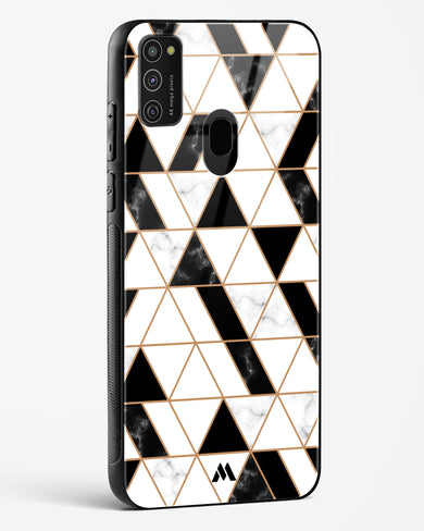 Black on White Patchwork Marble Glass Case Phone Cover-(Samsung)