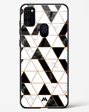 Black on White Patchwork Marble Glass Case Phone Cover (Samsung)