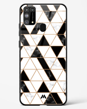 Black on White Patchwork Marble Glass Case Phone Cover-(Samsung)