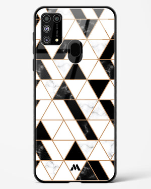 Black on White Patchwork Marble Glass Case Phone Cover-(Samsung)