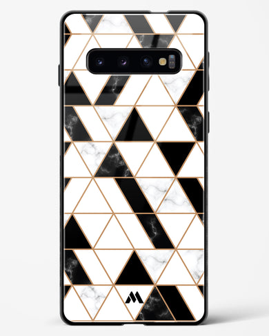 Black on White Patchwork Marble Glass Case Phone Cover-(Samsung)