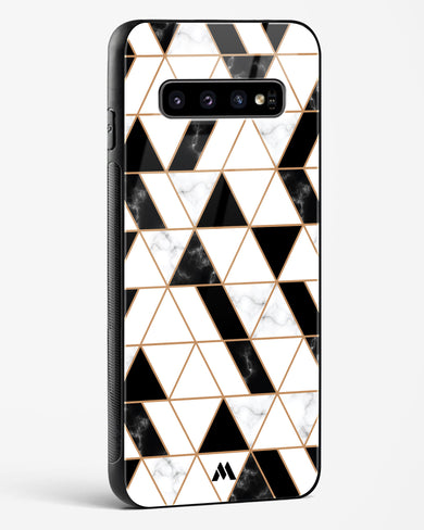 Black on White Patchwork Marble Glass Case Phone Cover-(Samsung)