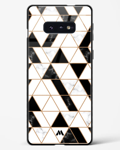 Black on White Patchwork Marble Glass Case Phone Cover-(Samsung)