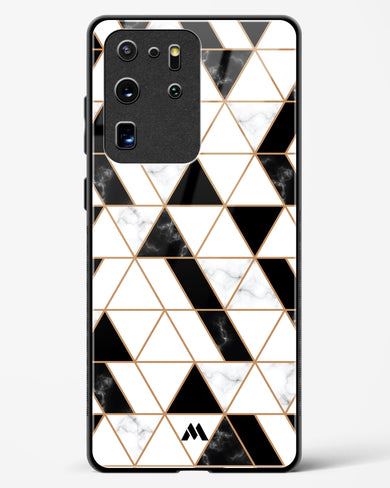 Black on White Patchwork Marble Glass Case Phone Cover-(Samsung)