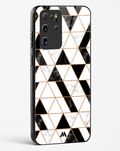 Black on White Patchwork Marble Glass Case Phone Cover-(Samsung)