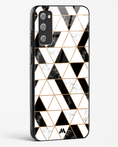 Black on White Patchwork Marble Glass Case Phone Cover-(Samsung)