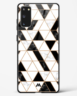 Black on White Patchwork Marble Glass Case Phone Cover-(Samsung)