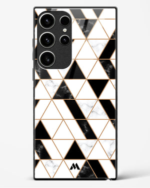 Black on White Patchwork Marble Glass Case Phone Cover-(Samsung)