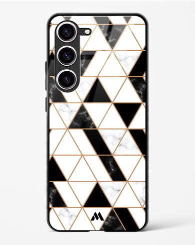 Black on White Patchwork Marble Glass Case Phone Cover-(Samsung)