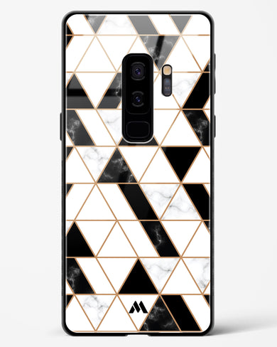 Black on White Patchwork Marble Glass Case Phone Cover-(Samsung)