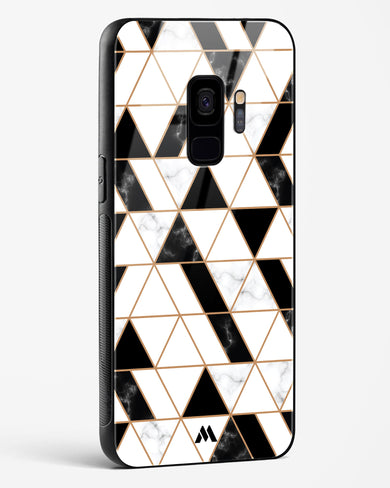 Black on White Patchwork Marble Glass Case Phone Cover-(Samsung)