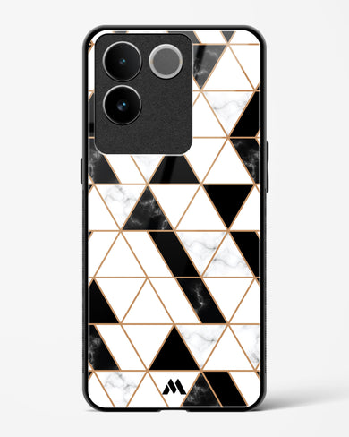 Black on White Patchwork Marble Glass Case Phone Cover-(Vivo)