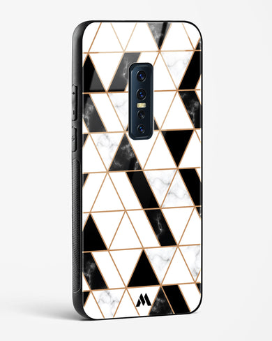 Black on White Patchwork Marble Glass Case Phone Cover-(Vivo)