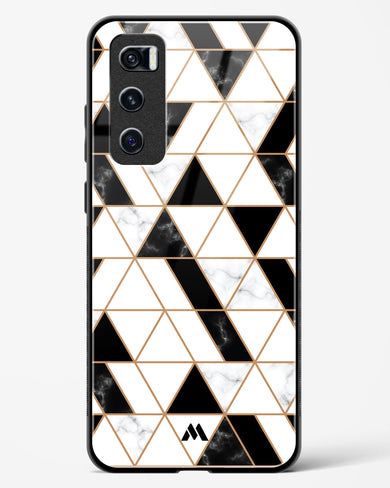 Black on White Patchwork Marble Glass Case Phone Cover-(Vivo)