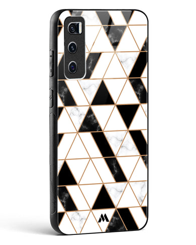 Black on White Patchwork Marble Glass Case Phone Cover-(Vivo)