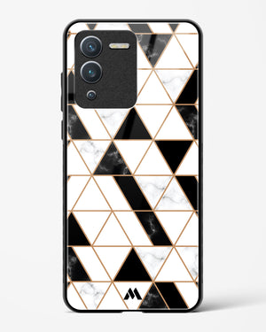 Black on White Patchwork Marble Glass Case Phone Cover-(Vivo)