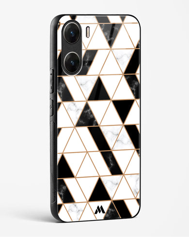 Black on White Patchwork Marble Glass Case Phone Cover-(Vivo)