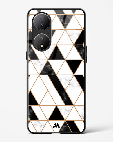 Black on White Patchwork Marble Glass Case Phone Cover-(Vivo)