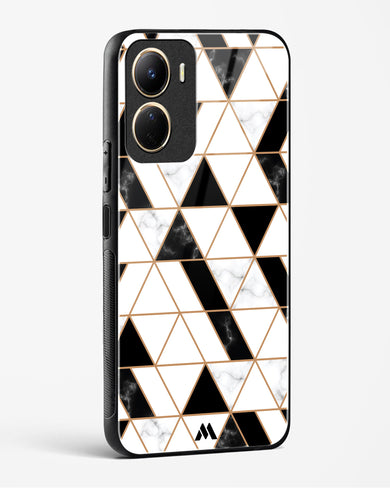 Black on White Patchwork Marble Glass Case Phone Cover-(Vivo)