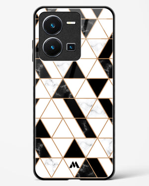 Black on White Patchwork Marble Glass Case Phone Cover-(Vivo)