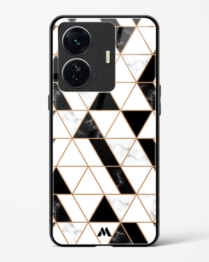 Black on White Patchwork Marble Glass Case Phone Cover-(Vivo)