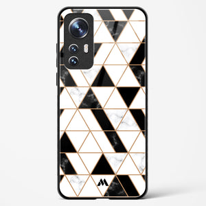 Black on White Patchwork Marble Glass Case Phone Cover-(Xiaomi)
