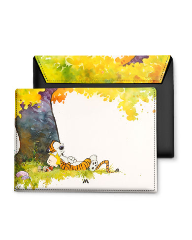 Calvin Hobbes Under Tree Leather Laptop Envelope Sleeve