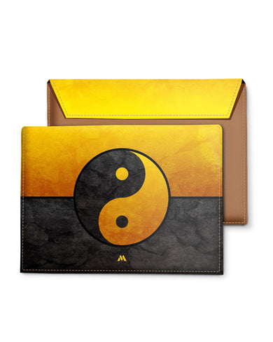 Yin Yang in Gold Leather Laptop Envelope Sleeve