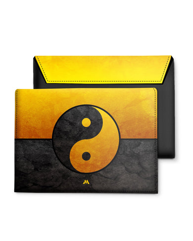 Yin Yang in Gold Leather Laptop Envelope Sleeve