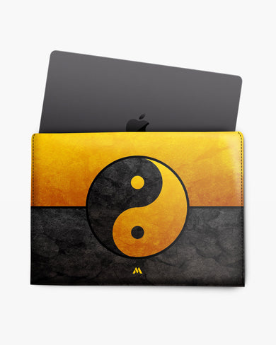 Yin Yang in Gold Leather Laptop Envelope Sleeve