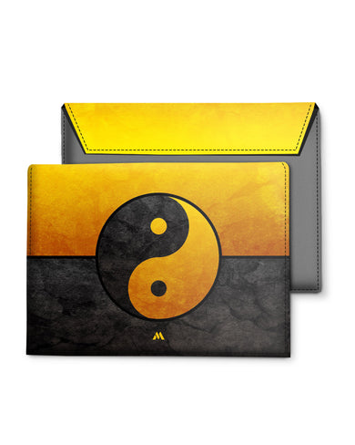 Yin Yang in Gold Leather Laptop Envelope Sleeve