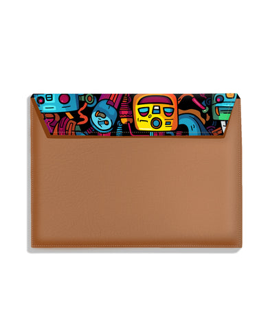 Doodle Robots Leather Laptop Envelope Sleeve