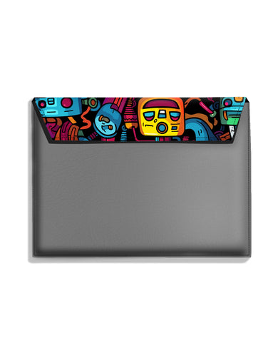 Doodle Robots Leather Laptop Envelope Sleeve